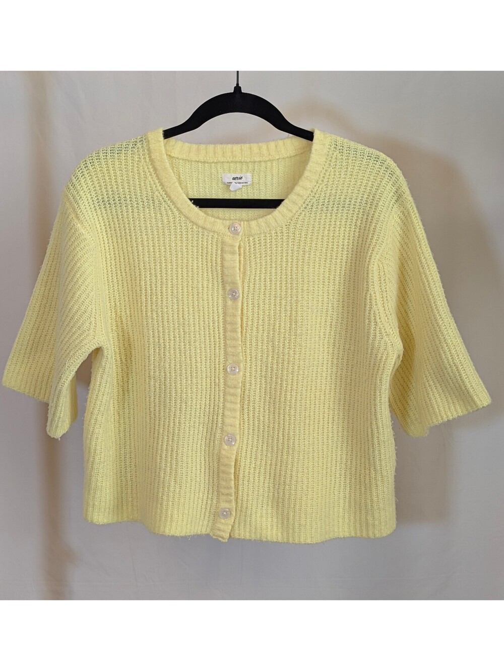 Aerie unREAL Short Sleeve Cardigan Knit Sweater Bright Yellow Womens Size S/P